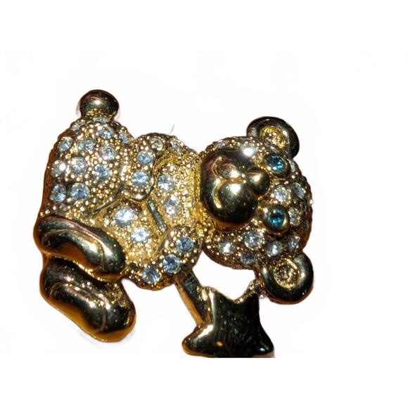 1980s Gold Tone Teddy Bear Brooch with Rhinestones - Picture 2 of 4